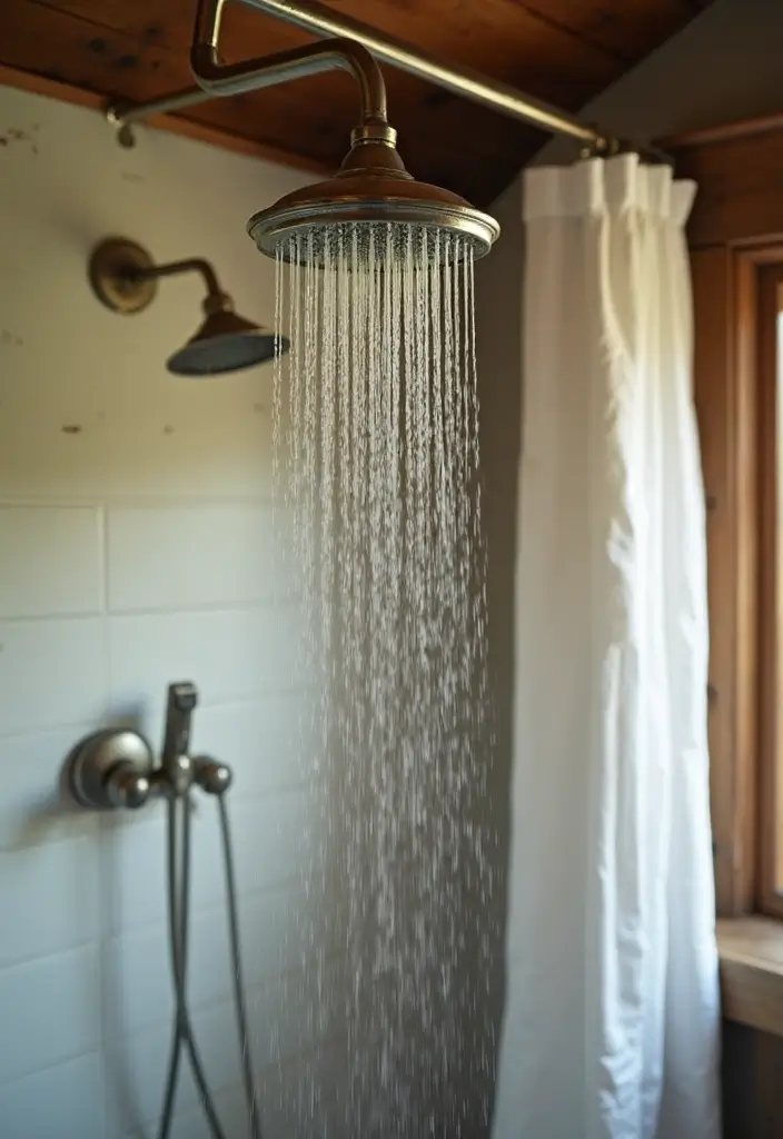 26 Farmhouse Bathroom Ideas With Warm Rustic Touches 155 26 Farmhouse Bathroom Ideas With Warm Rustic Touches - 23. Vintage Showerheads