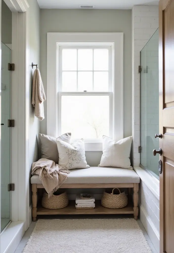 26 Farmhouse Bathroom Ideas With Warm Rustic Touches 169 26 Farmhouse Bathroom Ideas With Warm Rustic Touches - 25. Cozy Nooks