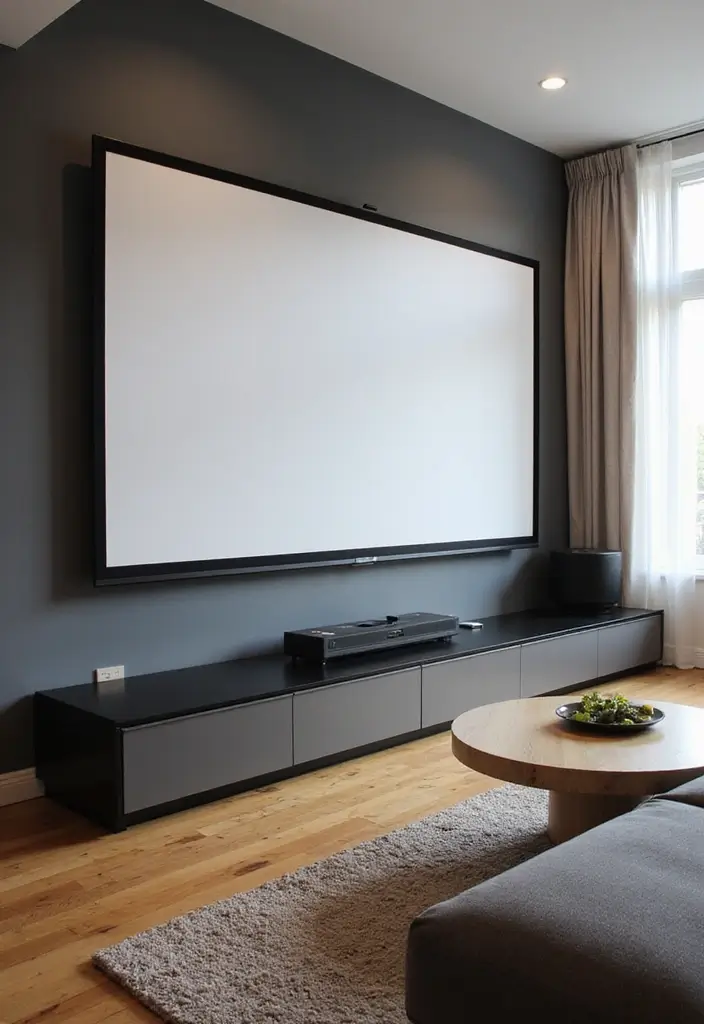 26 Half Wall Ideas To Add Character And Depth To Any Room 134 26 Half Wall Ideas To Add Character And Depth To Any Room - 20. Half Wall with a Projector Screen