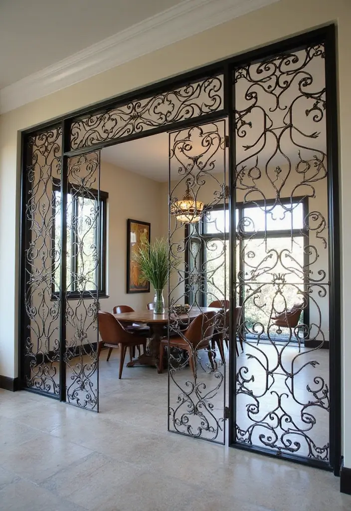 26 Pony Wall Ideas to Divide Spaces in Style 122 26 Pony Wall Ideas to Divide Spaces in Style - 18. Artistic Metalwork Pony Wall