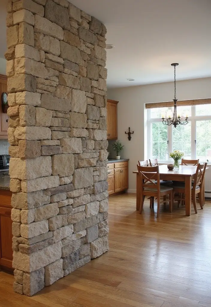 26 Pony Wall Ideas to Divide Spaces in Style 8 26 Pony Wall Ideas to Divide Spaces in Style - 2. Textured Stone Pony Wall