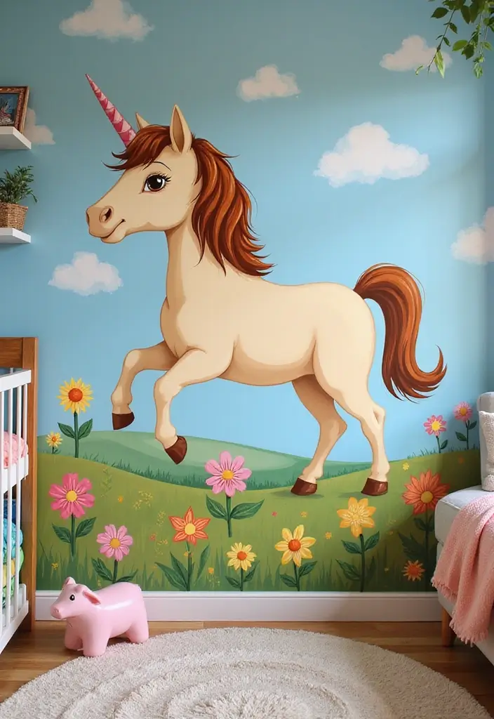 26 Pony Wall Ideas to Divide Spaces in Style 145 26 Pony Wall Ideas to Divide Spaces in Style - 21. Artistic Wall Mural Pony Wall