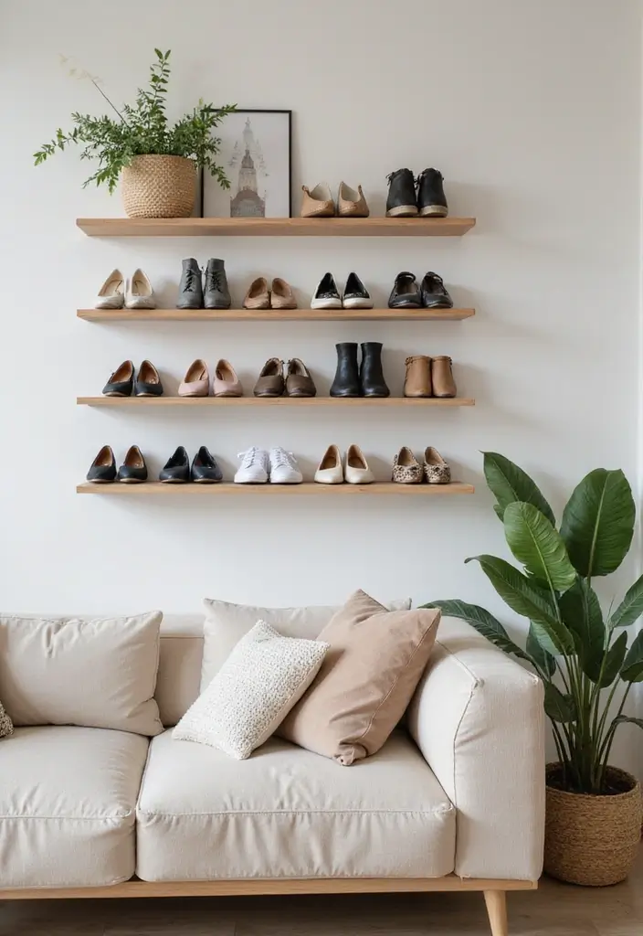 26 Shoe Storage Ideas To Keep Your Collection Neat and Displayed 1 26 Shoe Storage Ideas To Keep Your Collection Neat and Displayed - 1. Stylish Wall-Mounted Shoe Shelves