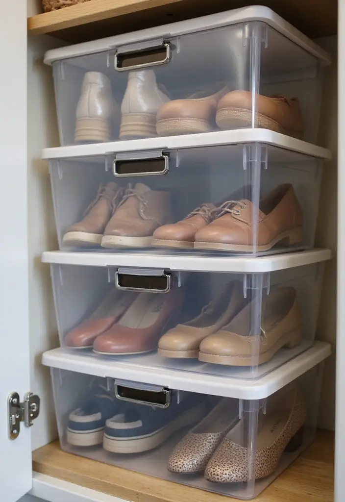 26 Shoe Storage Ideas To Keep Your Collection Neat and Displayed 71 26 Shoe Storage Ideas To Keep Your Collection Neat and Displayed - 11. Clear Shoe Boxes for Easy Visibility