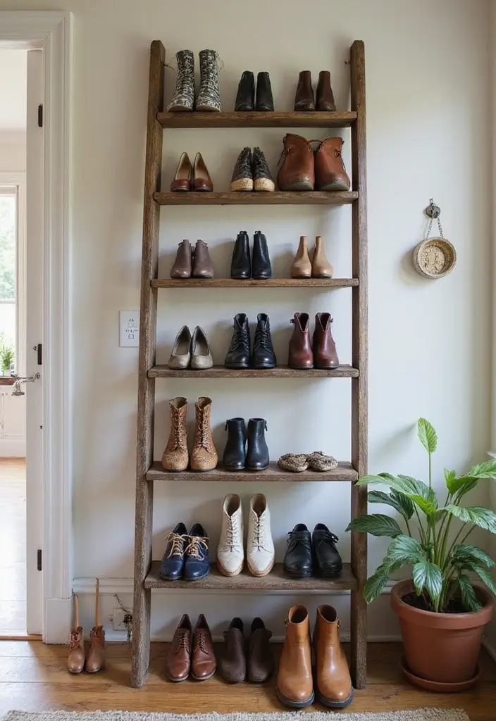 26 Shoe Storage Ideas To Keep Your Collection Neat and Displayed 146 26 Shoe Storage Ideas To Keep Your Collection Neat and Displayed - 22. Vintage Ladder as a Shoe Display