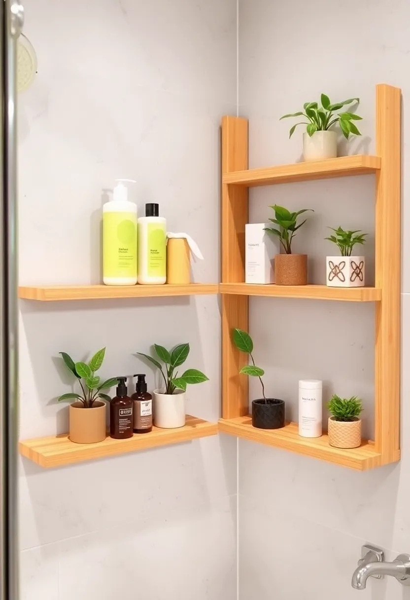 26 Shower Storage Ideas For A Clean And Minimal Bathroom 1 26 Shower Storage Ideas For A Clean And Minimal Bathroom - 1. Bamboo Corner Shelves