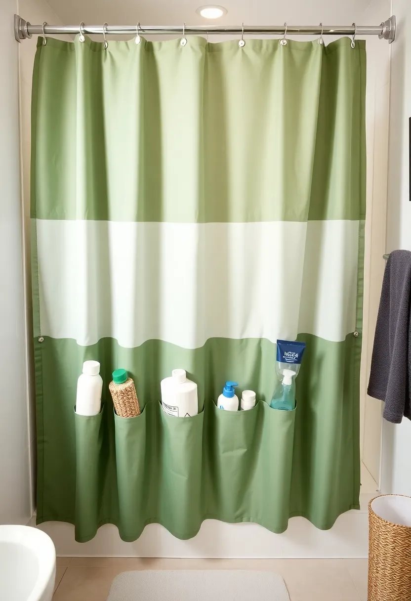 26 Shower Storage Ideas For A Clean And Minimal Bathroom 60 26 Shower Storage Ideas For A Clean And Minimal Bathroom - 10. Eco-Friendly Shower Curtain with Pockets