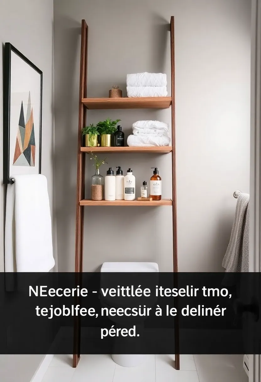 26 Shower Storage Ideas For A Clean And Minimal Bathroom 67 26 Shower Storage Ideas For A Clean And Minimal Bathroom - 11. Decorative Ladder Shelf