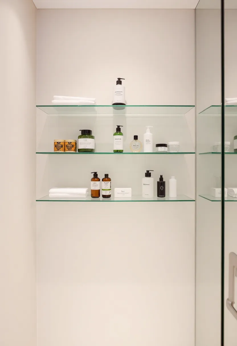 26 Shower Storage Ideas For A Clean And Minimal Bathroom 81 26 Shower Storage Ideas For A Clean And Minimal Bathroom - 13. Minimalist Glass Shelves
