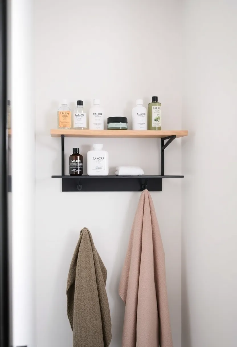 26 Shower Storage Ideas For A Clean And Minimal Bathroom 95 26 Shower Storage Ideas For A Clean And Minimal Bathroom - 15. Shelf with Hooks