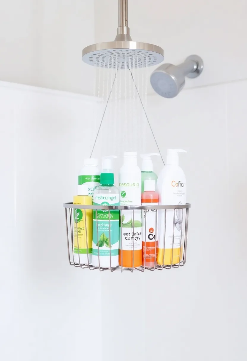 26 Shower Storage Ideas For A Clean And Minimal Bathroom 8 26 Shower Storage Ideas For A Clean And Minimal Bathroom - 2. Hanging Shower Caddy
