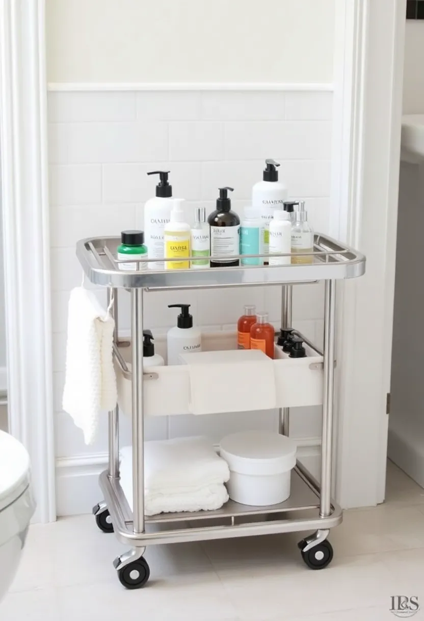 26 Shower Storage Ideas For A Clean And Minimal Bathroom 156 26 Shower Storage Ideas For A Clean And Minimal Bathroom - 24. Rolling Cart