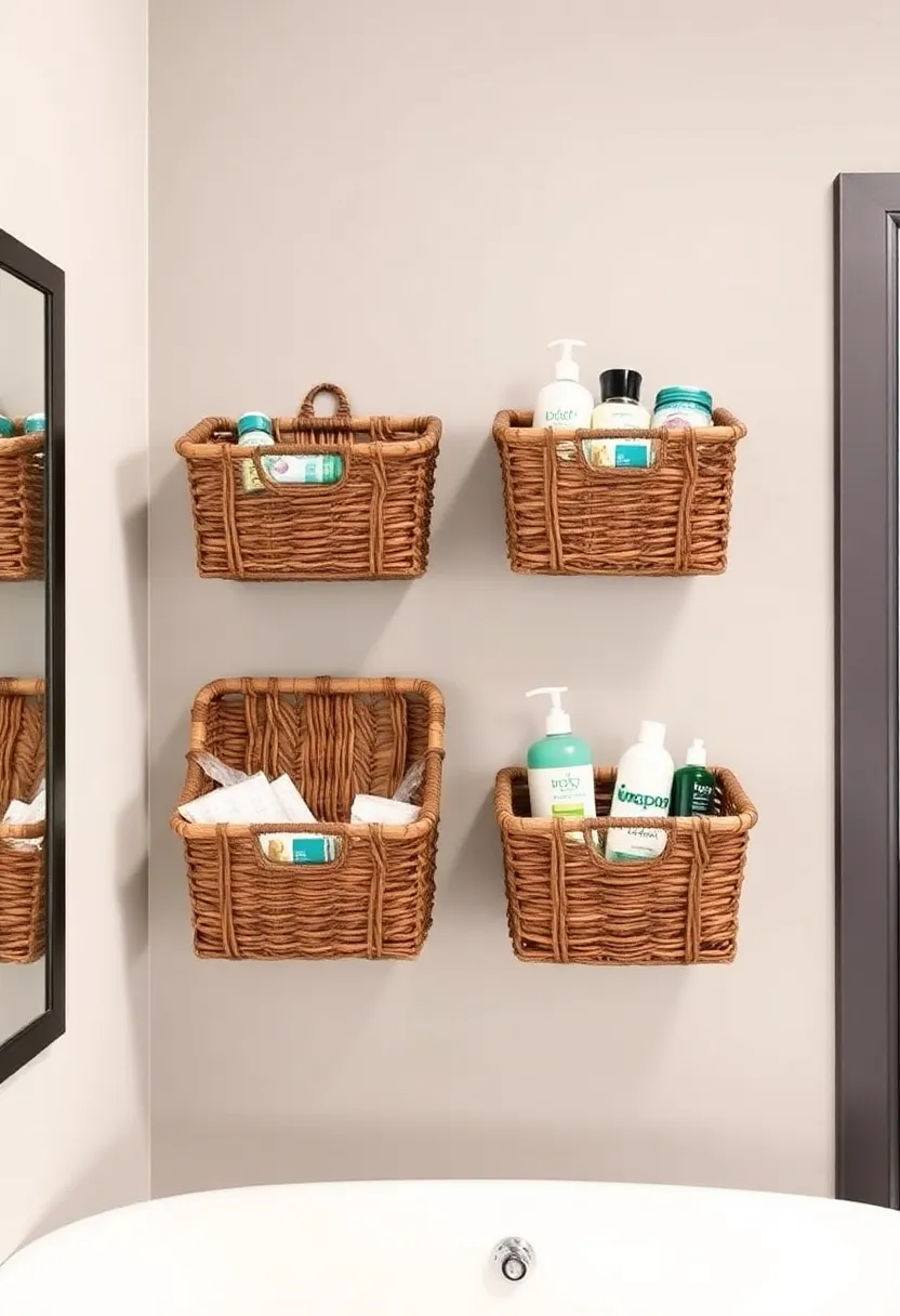 26 Shower Storage Ideas For A Clean And Minimal Bathroom 36 26 Shower Storage Ideas For A Clean And Minimal Bathroom - 6. Wall-Mounted Storage Baskets