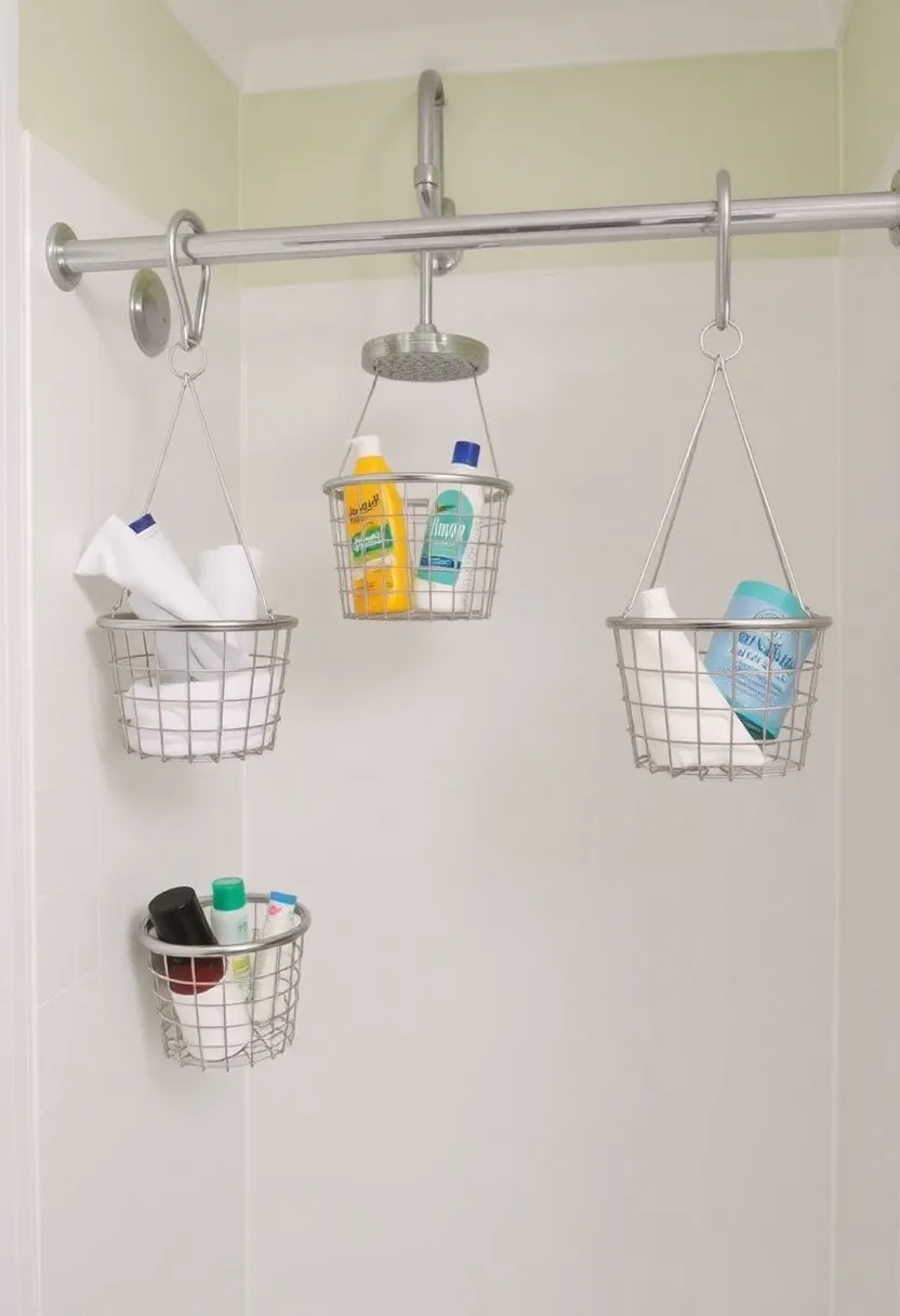 26 Shower Storage Ideas For A Clean And Minimal Bathroom 50 26 Shower Storage Ideas For A Clean And Minimal Bathroom - 8. Shower Hooks with Baskets