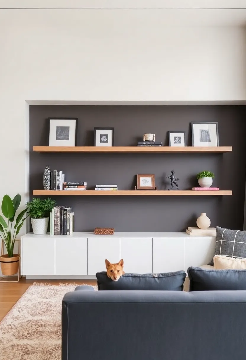 26 Simple Accent Wall Ideas That Make A Big Difference 127 26 Simple Accent Wall Ideas That Make A Big Difference - 19. Floating Shelves Display