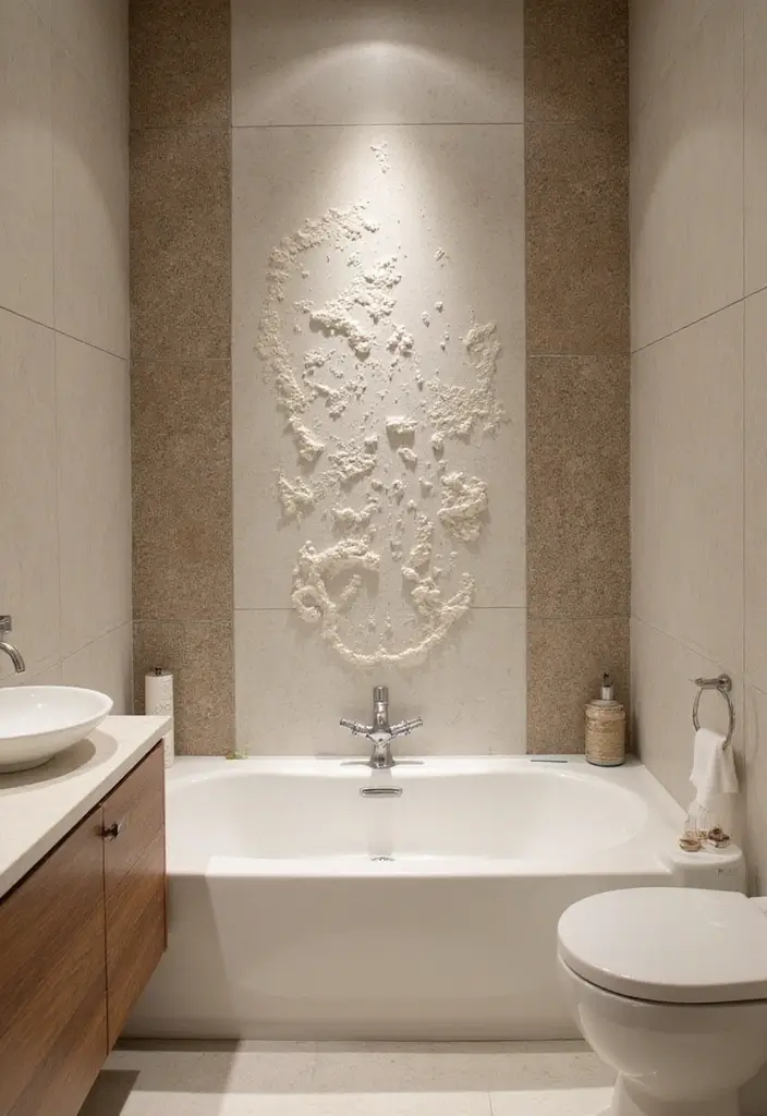 26 Small Bathroom Ideas With Tub You’ll Actually Love 83 26 Small Bathroom Ideas With Tub You’ll Actually Love - 13. Textured Wall Treatments
