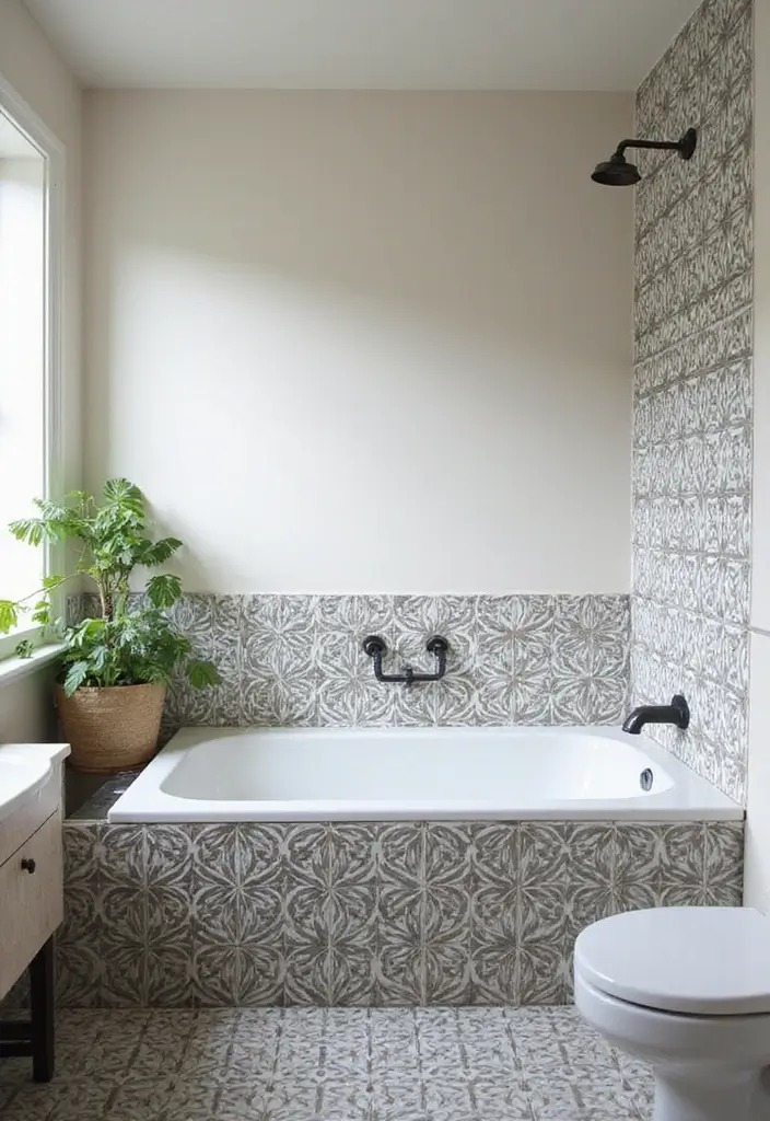 26 Small Bathroom Ideas With Tub You’ll Actually Love 118 26 Small Bathroom Ideas With Tub You’ll Actually Love - 18. Patterned Tiles