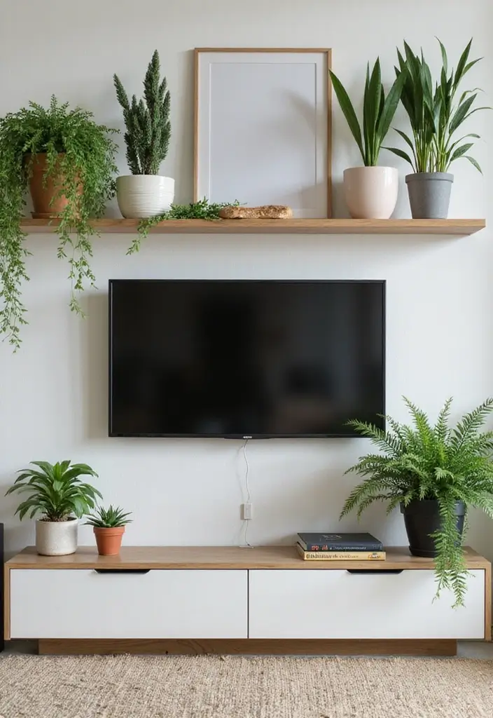 26 TV Wall Ideas You’ll Wish You Tried Sooner 64 26 TV Wall Ideas You’ll Wish You Tried Sooner - 10. Indoor Plants and Greenery