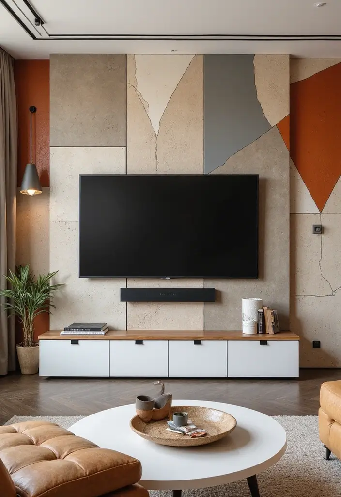 26 TV Wall Ideas You’ll Wish You Tried Sooner 71 26 TV Wall Ideas You’ll Wish You Tried Sooner - 11. Geometric Shapes