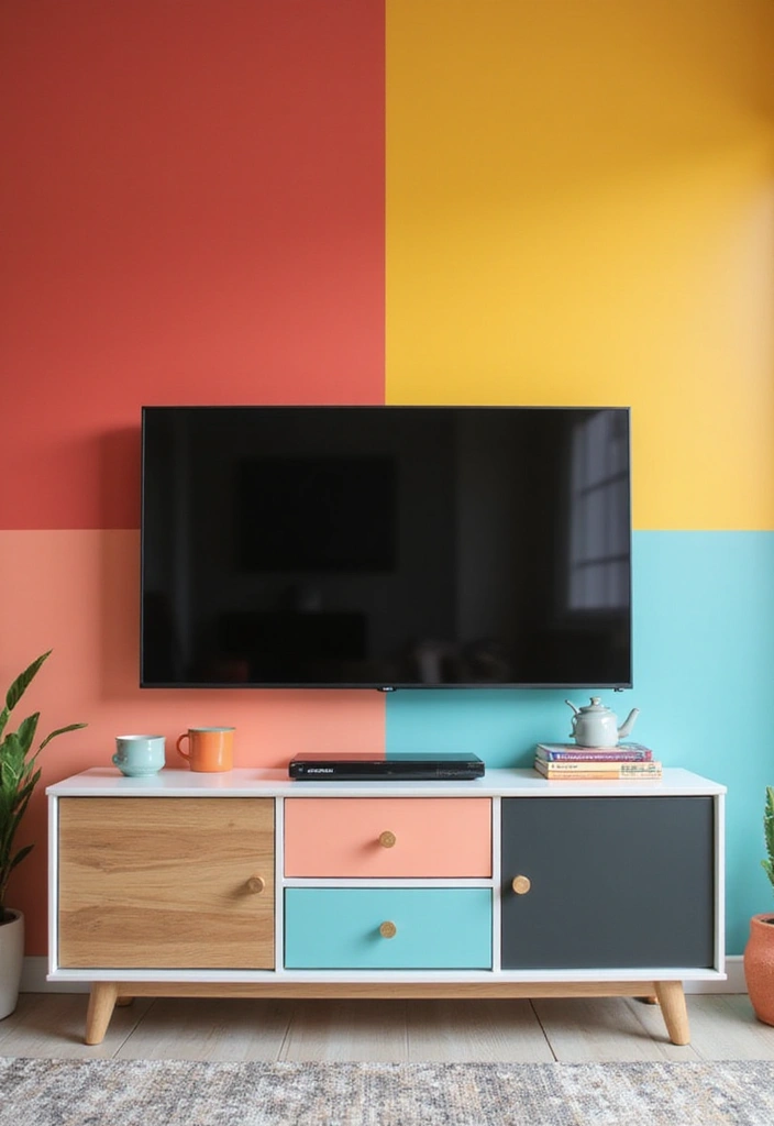 26 TV Wall Ideas You’ll Wish You Tried Sooner 92 26 TV Wall Ideas You’ll Wish You Tried Sooner - 14. Color-Blocked Walls