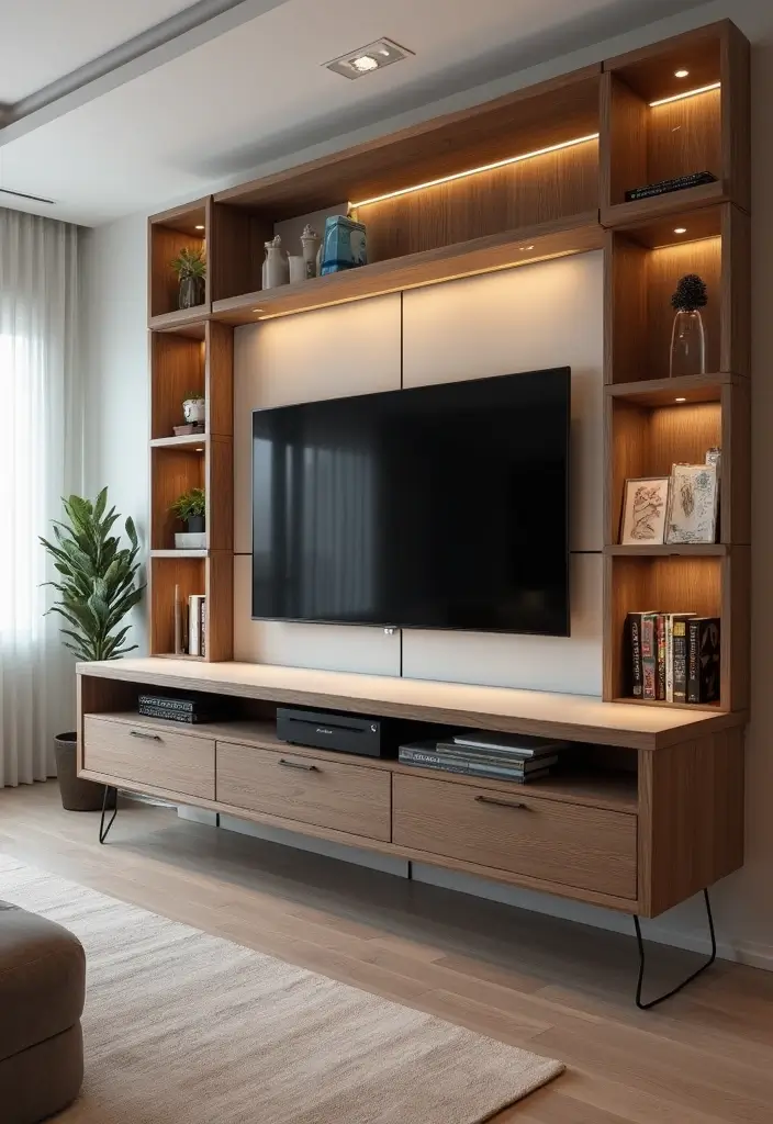 26 TV Wall Ideas You’ll Wish You Tried Sooner 127 26 TV Wall Ideas You’ll Wish You Tried Sooner - 19. Dual Functionality