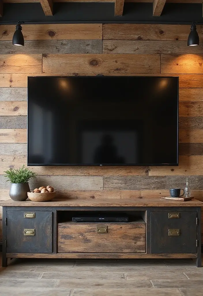 26 TV Wall Ideas You’ll Wish You Tried Sooner 141 26 TV Wall Ideas You’ll Wish You Tried Sooner - 21. Rustic Modern Fusion
