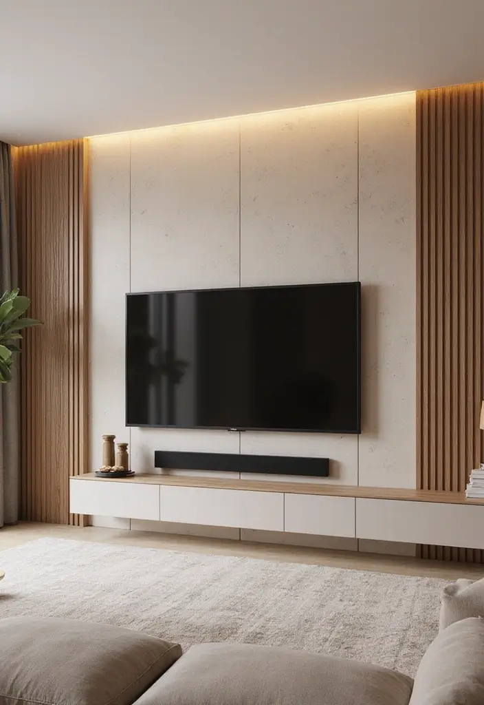 26 TV Wall Ideas You’ll Wish You Tried Sooner 162 26 TV Wall Ideas You’ll Wish You Tried Sooner - 24. Soft Neutral Layering