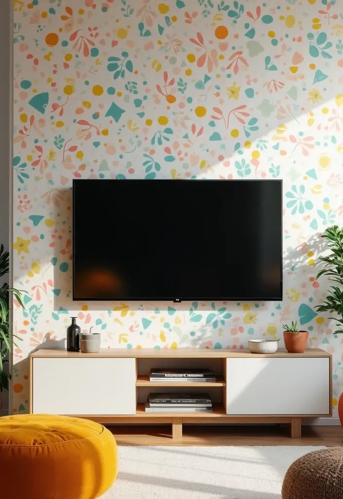 26 TV Wall Ideas You’ll Wish You Tried Sooner 169 26 TV Wall Ideas You’ll Wish You Tried Sooner - 25. Playful Patterns