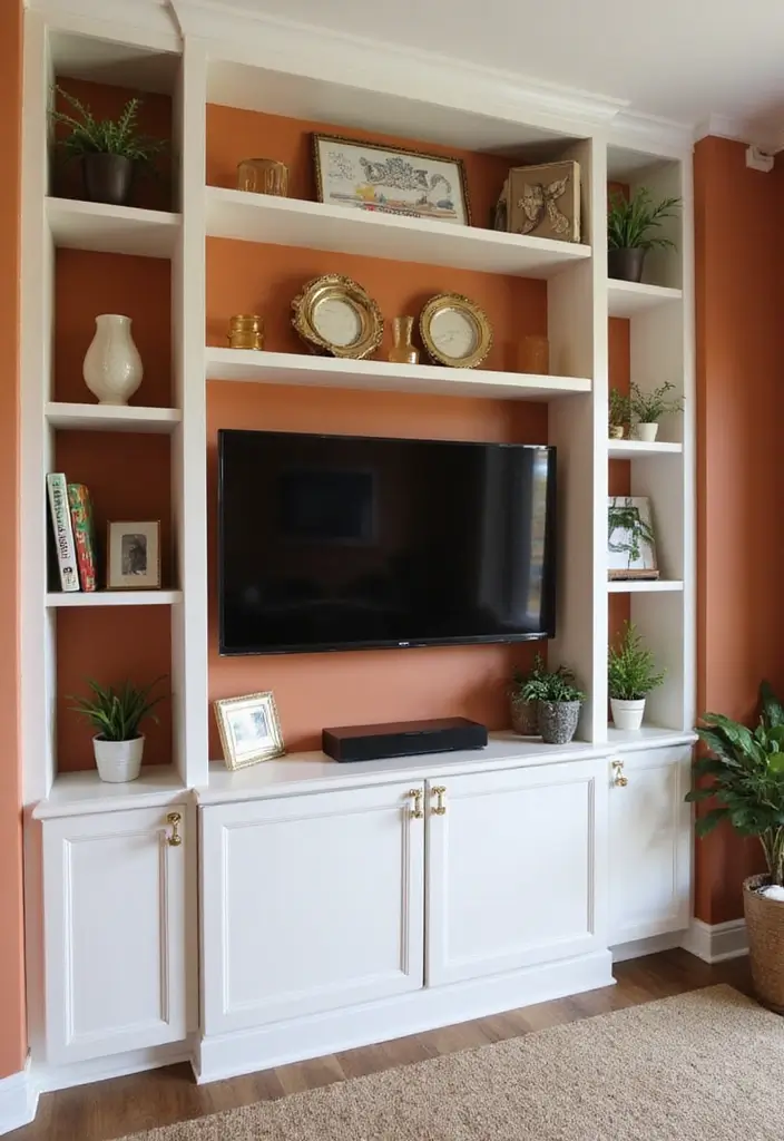 26 TV Wall Ideas You’ll Wish You Tried Sooner 15 26 TV Wall Ideas You’ll Wish You Tried Sooner - 3. Accent Wall with Built-in Shelves