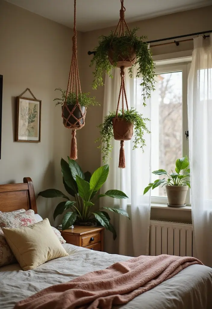 26 Vintage Bedroom Ideas Full of Charm and Character 99 26 Vintage Bedroom Ideas Full of Charm and Character - 15. Hanging Plants for a Fresh Touch