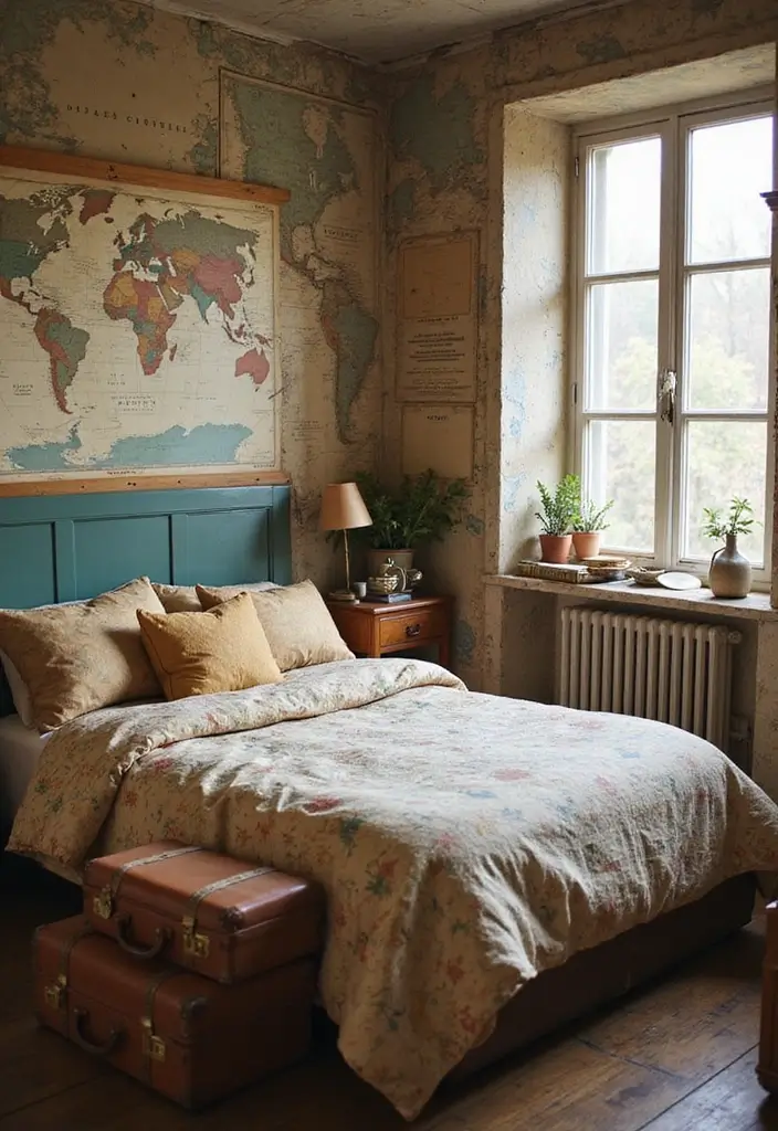 26 Vintage Bedroom Ideas Full of Charm and Character 148 26 Vintage Bedroom Ideas Full of Charm and Character - 22. Vintage Travel Decor