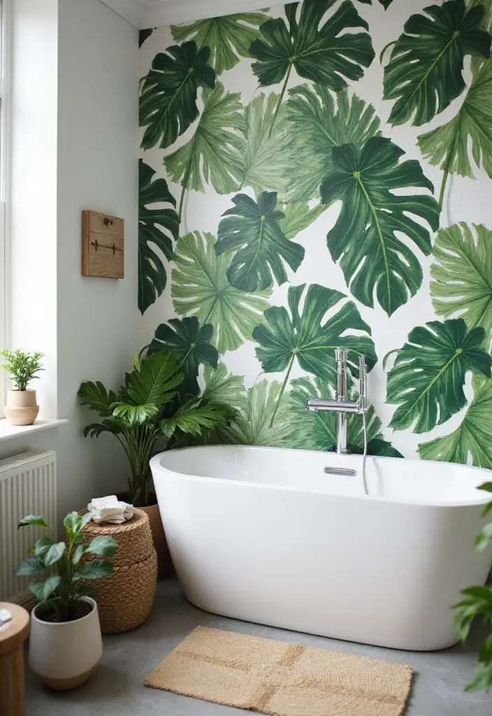 26 Wallpaper Bathroom Ideas That Transform Plain Walls into Art 1 26 Wallpaper Bathroom Ideas That Transform Plain Walls into Art - 1. Botanical Bliss