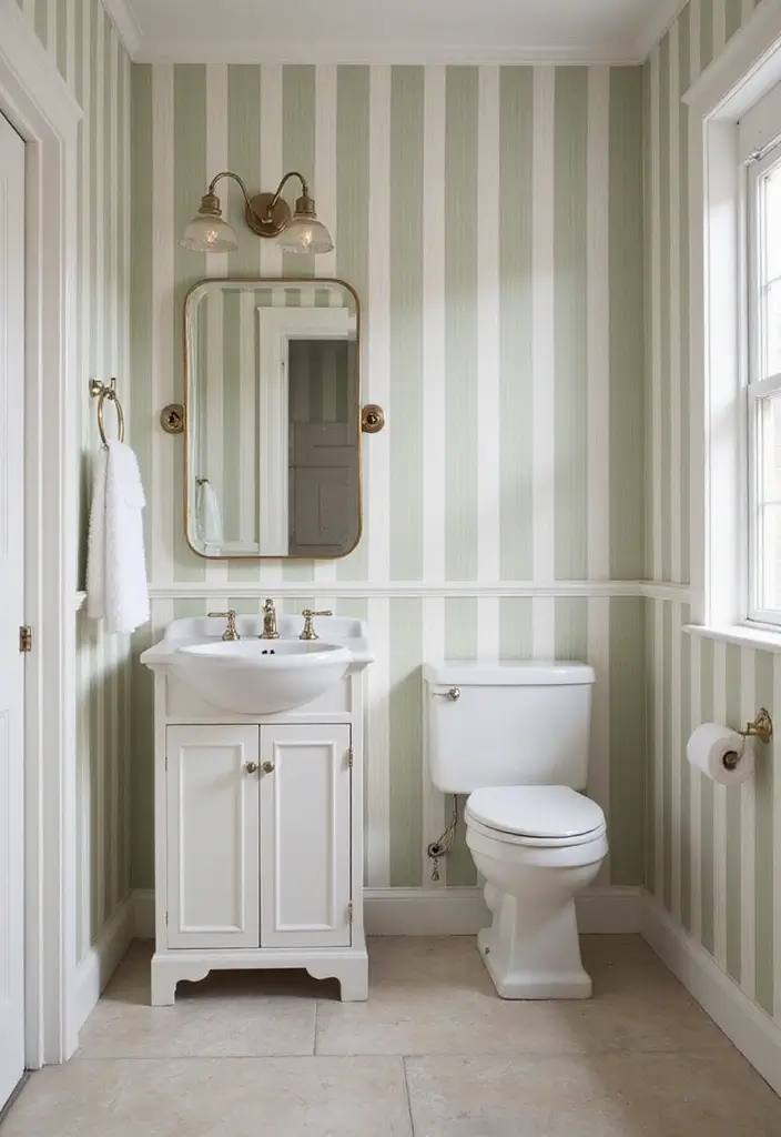 26 Wallpaper Bathroom Ideas That Transform Plain Walls into Art 62 26 Wallpaper Bathroom Ideas That Transform Plain Walls into Art - 10. Classic Stripes