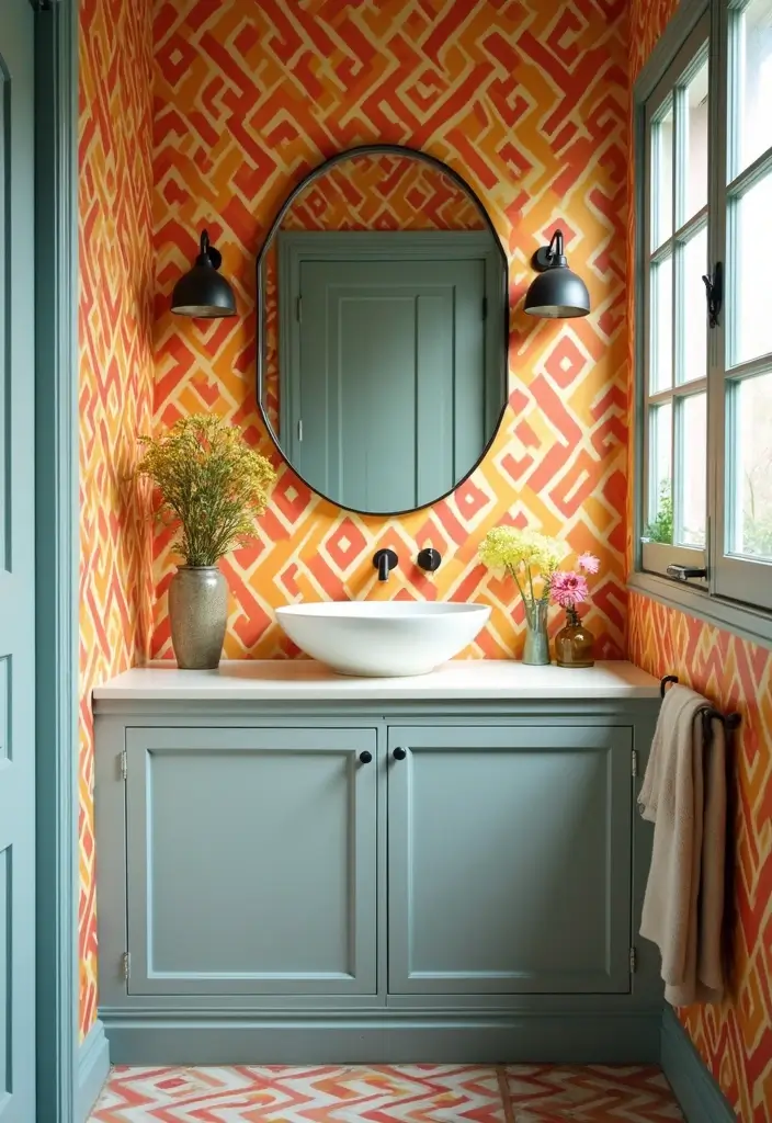 26 Wallpaper Bathroom Ideas That Transform Plain Walls into Art 69 26 Wallpaper Bathroom Ideas That Transform Plain Walls into Art - 11. Bold Colors