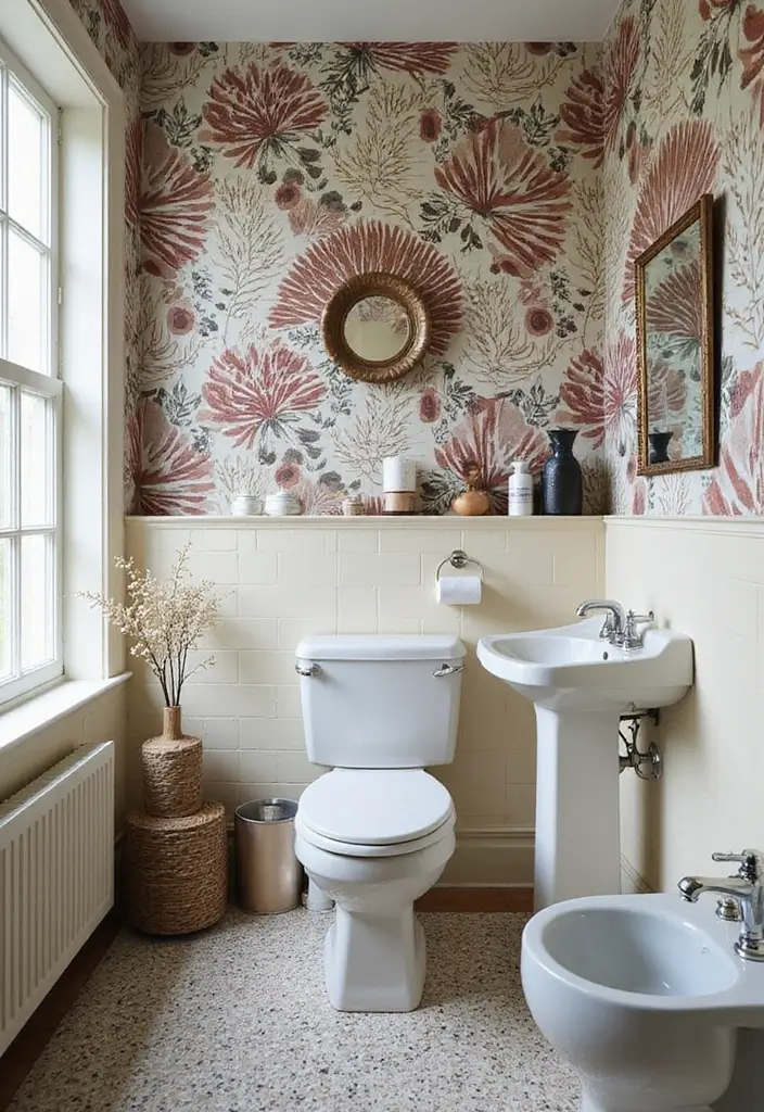 26 Wallpaper Bathroom Ideas That Transform Plain Walls into Art 86 26 Wallpaper Bathroom Ideas That Transform Plain Walls into Art - 14. Artsy Patterns