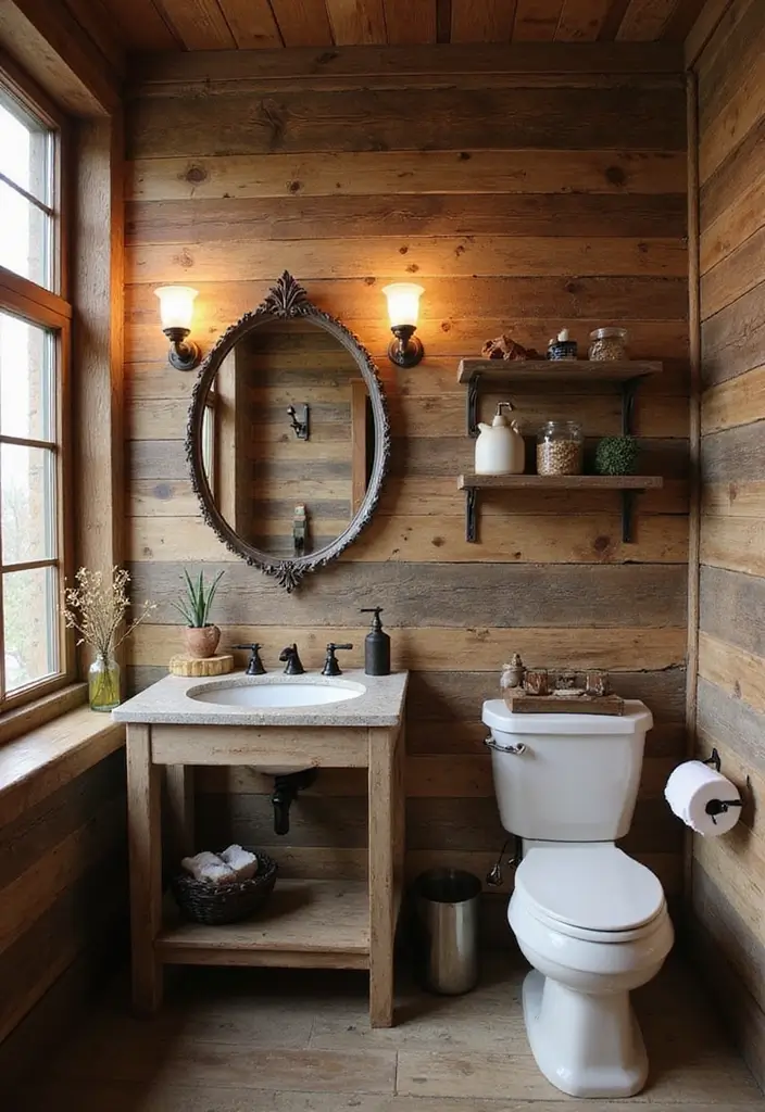 26 Wallpaper Bathroom Ideas That Transform Plain Walls into Art 100 26 Wallpaper Bathroom Ideas That Transform Plain Walls into Art - 16. Rustic Charm