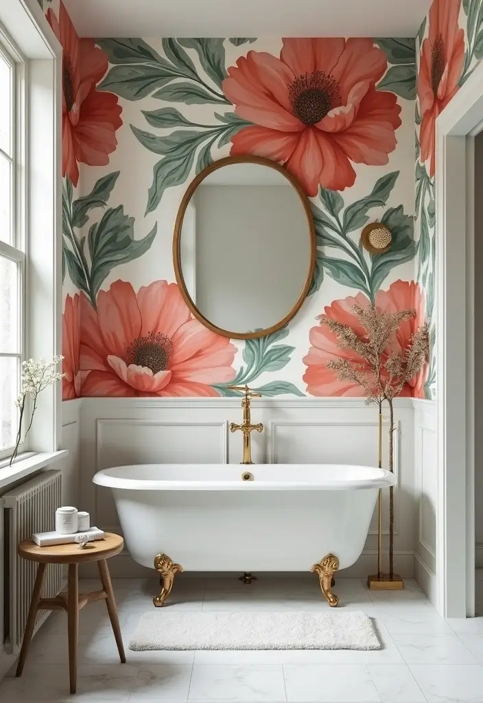 26 Wallpaper Bathroom Ideas That Transform Plain Walls into Art 107 26 Wallpaper Bathroom Ideas That Transform Plain Walls into Art - 17. Statement Florals