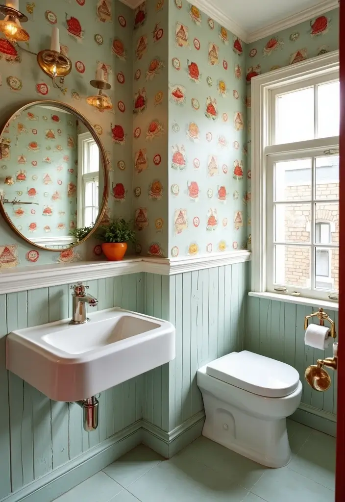 26 Wallpaper Bathroom Ideas That Transform Plain Walls into Art 114 26 Wallpaper Bathroom Ideas That Transform Plain Walls into Art - 18. Retro Patterns