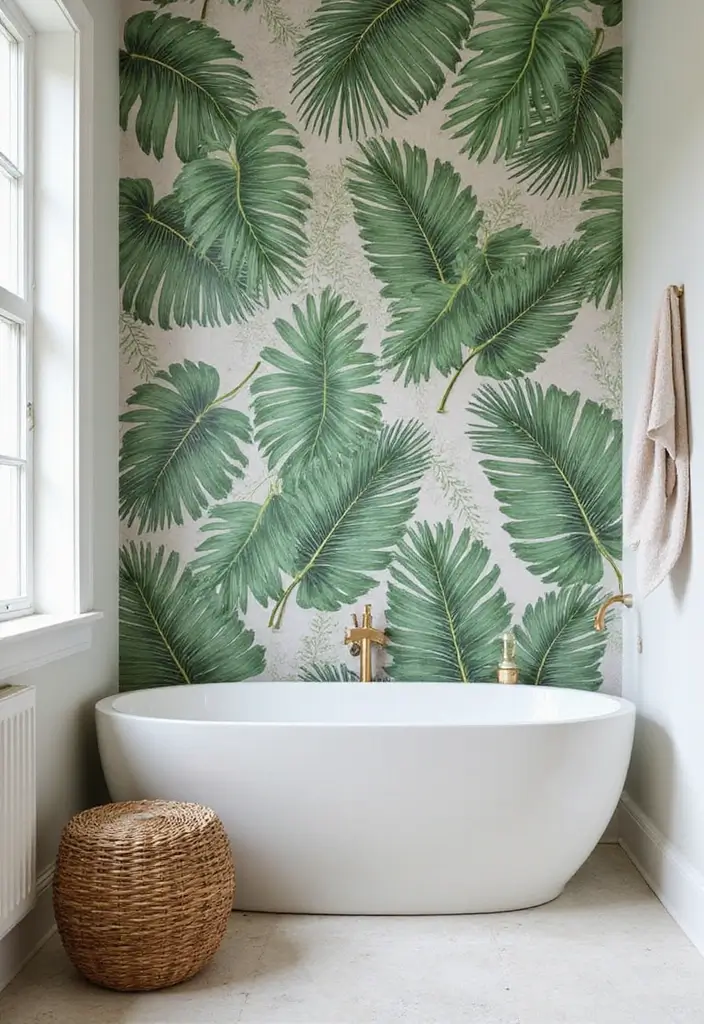 26 Wallpaper Bathroom Ideas That Transform Plain Walls into Art 126 26 Wallpaper Bathroom Ideas That Transform Plain Walls into Art - 20. Tropical Vibes