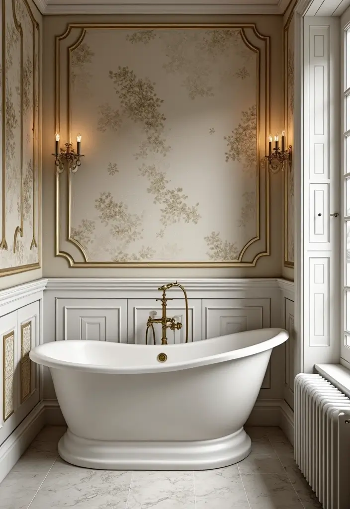 26 Wallpaper Bathroom Ideas That Transform Plain Walls into Art 147 26 Wallpaper Bathroom Ideas That Transform Plain Walls into Art - 23. Refined Elegance