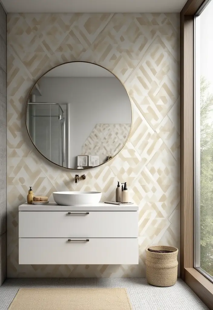 26 Wallpaper Bathroom Ideas That Transform Plain Walls into Art 15 26 Wallpaper Bathroom Ideas That Transform Plain Walls into Art - 3. Geometric Glam