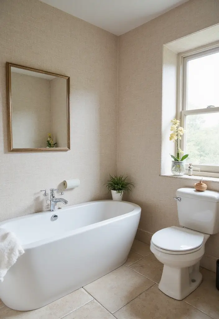 26 Wallpaper Bathroom Ideas That Transform Plain Walls into Art 48 26 Wallpaper Bathroom Ideas That Transform Plain Walls into Art - 8. Subtle Textures