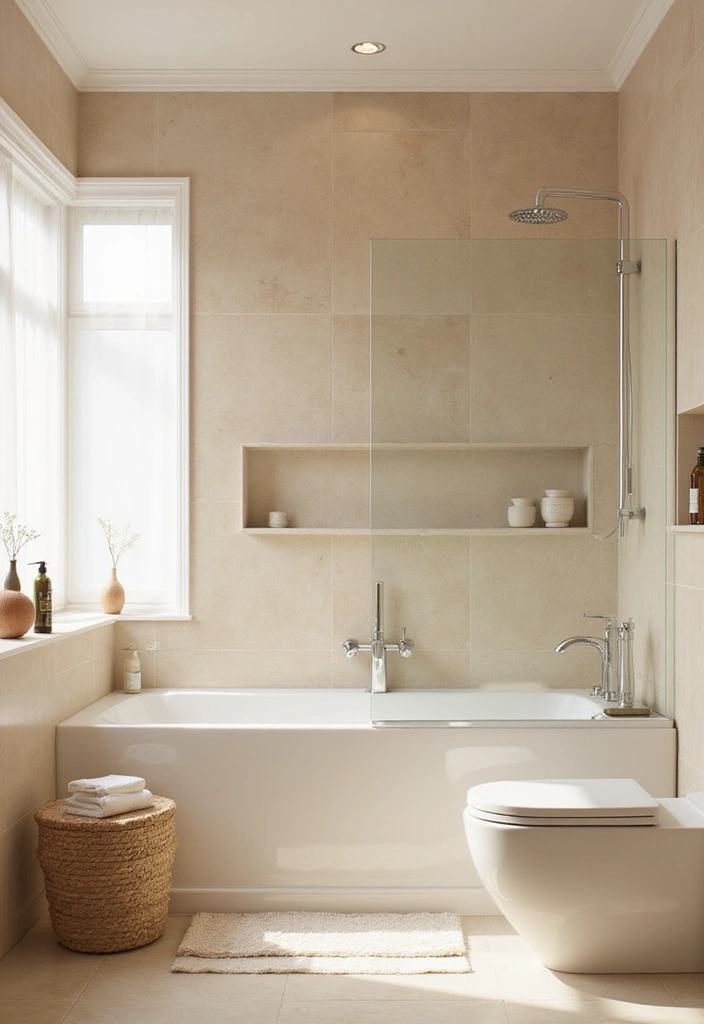 27 Beige Bathroom Ideas for a Calm and Elegant Look You’ll Love 71 27 Beige Bathroom Ideas for a Calm and Elegant Look You’ll Love - 11. Warm Beige and White Contrasts