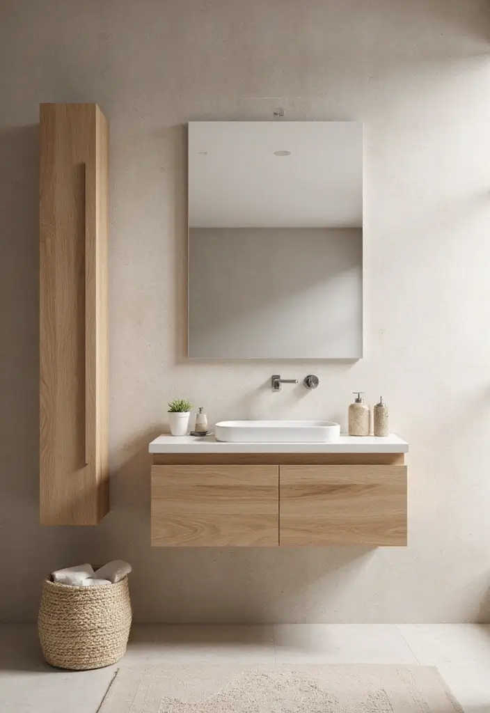 27 Beige Bathroom Ideas for a Calm and Elegant Look You’ll Love 78 27 Beige Bathroom Ideas for a Calm and Elegant Look You’ll Love - 12. Floating Vanities in Beige Hues