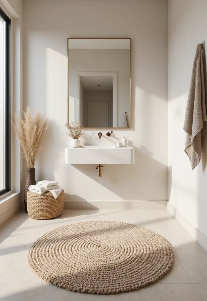 27 Beige Bathroom Ideas for a Calm and Elegant Look You’ll Love 85 27 Beige Bathroom Ideas for a Calm and Elegant Look You’ll Love - 13. Textured Rugs for Added Warmth