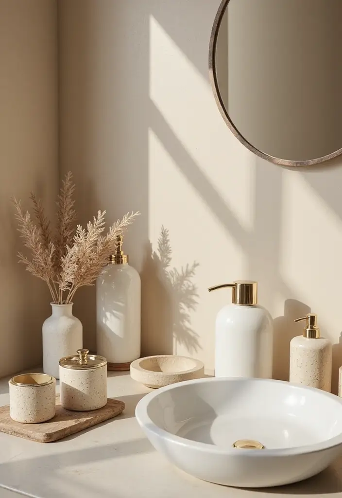 27 Beige Bathroom Ideas for a Calm and Elegant Look You’ll Love 113 27 Beige Bathroom Ideas for a Calm and Elegant Look You’ll Love - 17. Sophisticated Accessories in Beige Tones