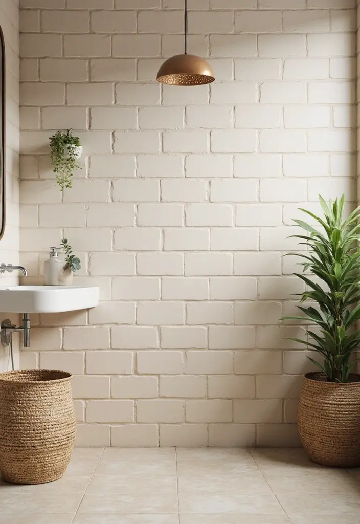 27 Beige Bathroom Ideas for a Calm and Elegant Look You’ll Love 15 27 Beige Bathroom Ideas for a Calm and Elegant Look You’ll Love - 3. Beige Subway Tiles with Textured Accents