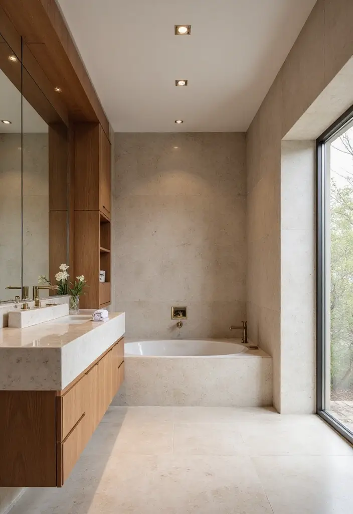 27 Beige Bathroom Ideas for a Calm and Elegant Look You’ll Love 22 27 Beige Bathroom Ideas for a Calm and Elegant Look You’ll Love - 4. Natural Stone Surfaces for a Luxurious Feel