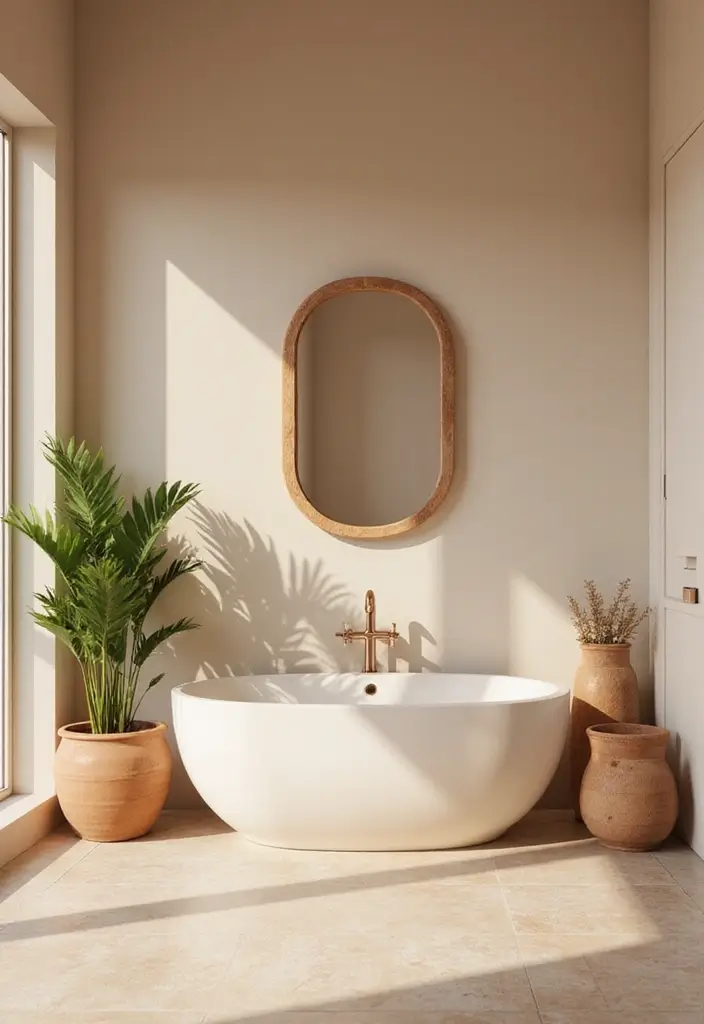 27 Beige Bathroom Ideas for a Calm and Elegant Look You’ll Love 36 27 Beige Bathroom Ideas for a Calm and Elegant Look You’ll Love - 6. Earthy Accents with Minimalist Fixtures