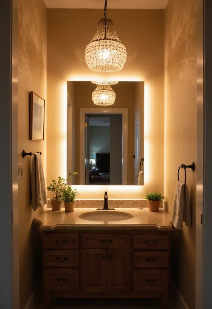 27 Beige Bathroom Ideas for a Calm and Elegant Look You’ll Love 43 27 Beige Bathroom Ideas for a Calm and Elegant Look You’ll Love - 7. Elegant Lighting Fixtures for a Cozy Glow